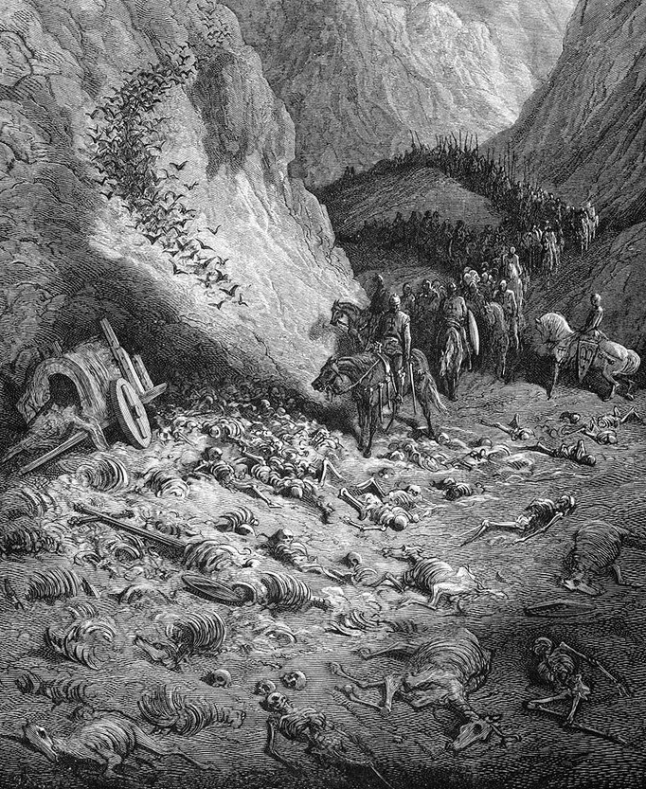 Religious wars aren't pretty. "The Second Crusaders Encounter the Remains of the First Crusaders", by Gustav Dore (wikipaintings.org)
